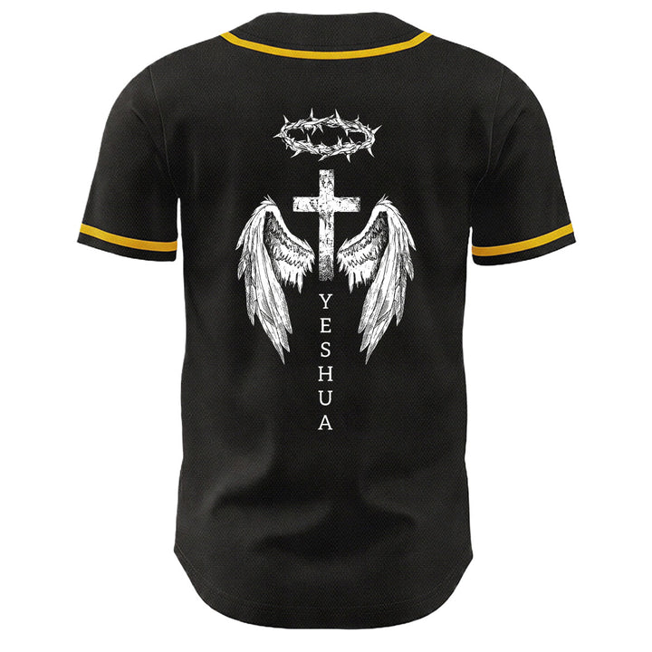 Christianartworkshop Yeshua Corona di Spine Croce Ali d'Angelo Maglia da baseball unisex - image 4