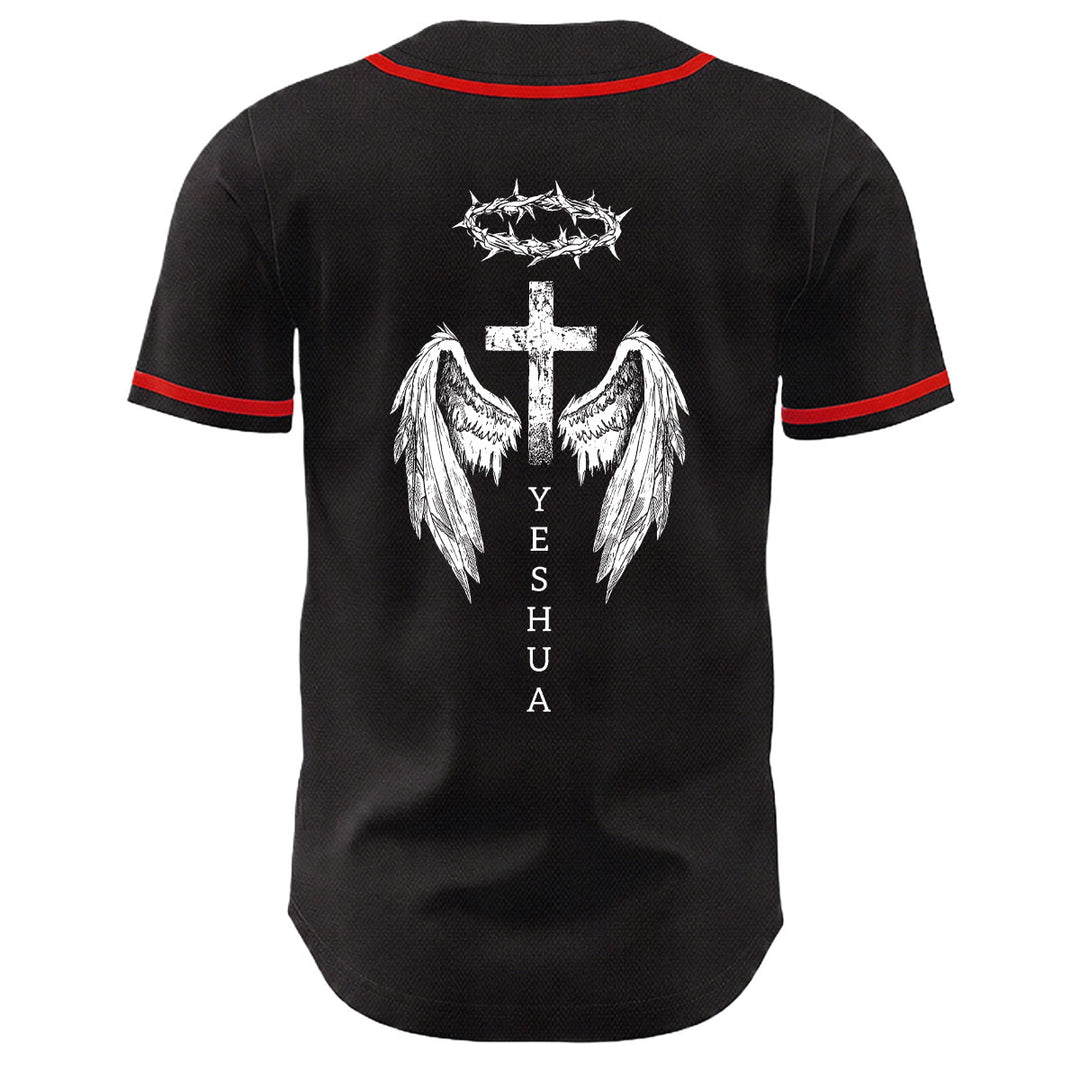 Christianartworkshop Yeshua Corona di Spine Croce Ali d'Angelo Maglia da baseball unisex - image 13