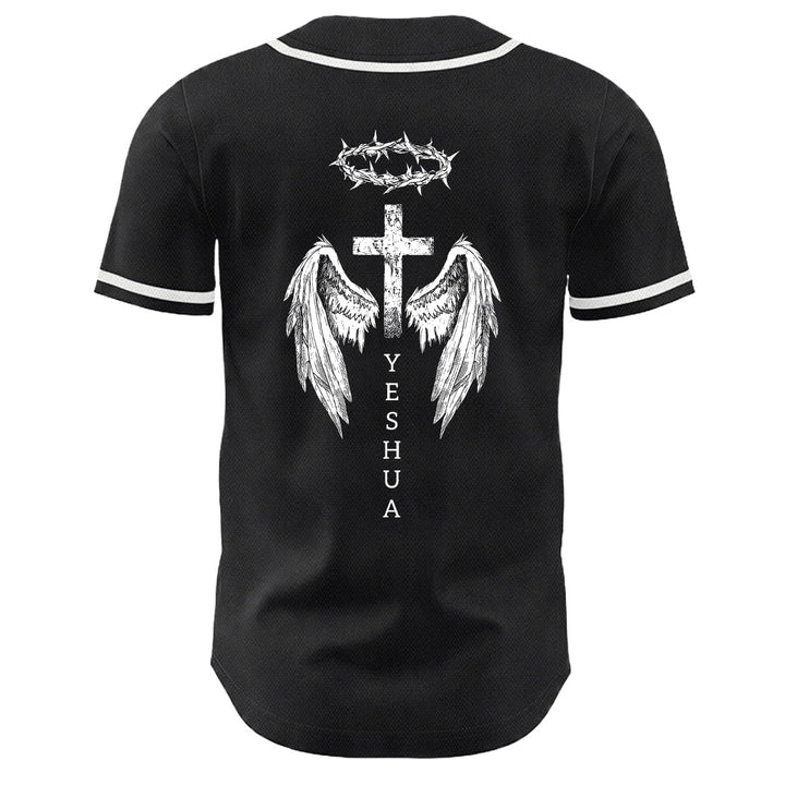 Christianartworkshop Yeshua Corona di Spine Croce Ali d'Angelo Maglia da baseball unisex - image 1