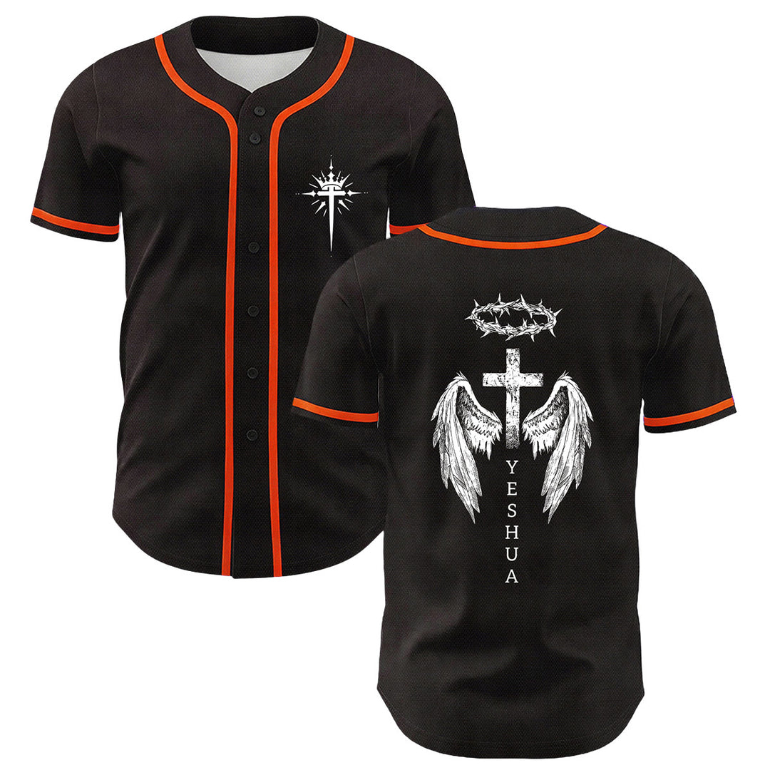 Christianartworkshop Yeshua Corona di Spine Croce Ali d'Angelo Maglia da baseball unisex - Arancia - 5XL - image 15
