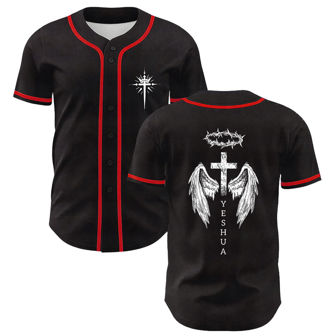 Christianartworkshop Yeshua Corona di Spine Croce Ali d'Angelo Maglia da baseball unisex - Rosso - 5XL - image 12