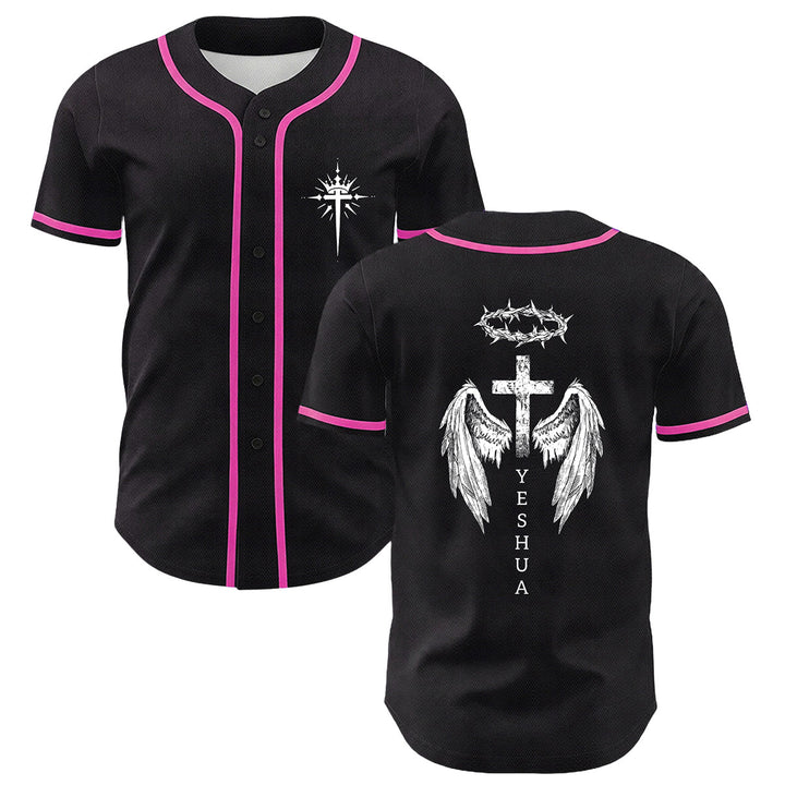 Christianartworkshop Yeshua Corona di Spine Croce Ali d'Angelo Maglia da baseball unisex - Rosa - 5XL - image 9