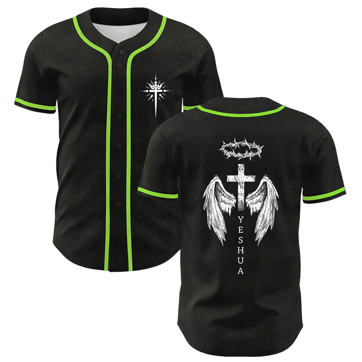 Christianartworkshop Yeshua Corona di Spine Croce Ali d'Angelo Maglia da baseball unisex - Verde chiaro - 5XL - image 18