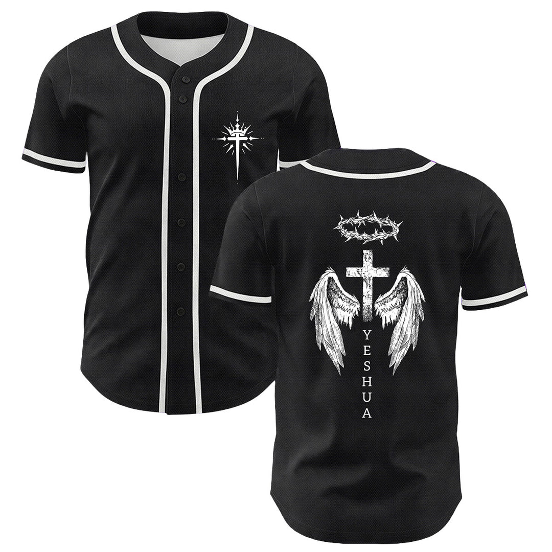 Christianartworkshop Yeshua Corona di Spine Croce Ali d'Angelo Maglia da baseball unisex - Bianco - 5XL - image 0