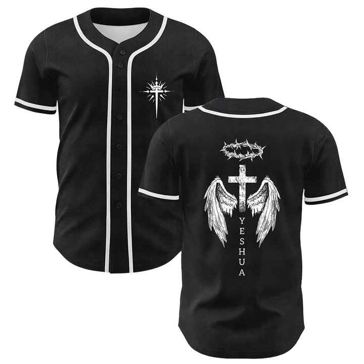 Christianartworkshop Yeshua Corona di Spine Croce Ali d'Angelo Maglia da baseball unisex - Bianco - 5XL - image 0