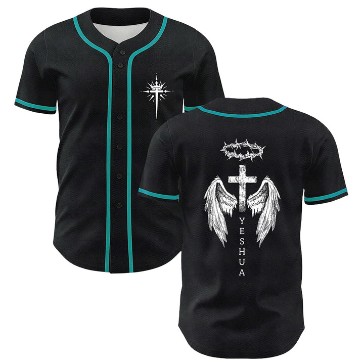 Christianartworkshop Yeshua Corona di Spine Croce Ali d'Angelo Maglia da baseball unisex - Verde scuro - 5XL - image 24