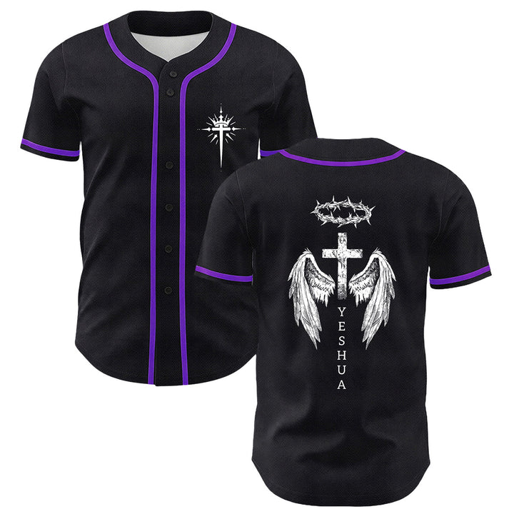 Christianartworkshop Yeshua Corona di Spine Croce Ali d'Angelo Maglia da baseball unisex - Viola - 5XL - image 21
