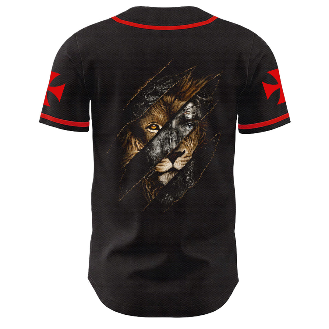 Christianartworkshop Gesù Leone di Giuda Strappato Graffio 3 Chiodi Croce Maglia da baseball unisex - image 1