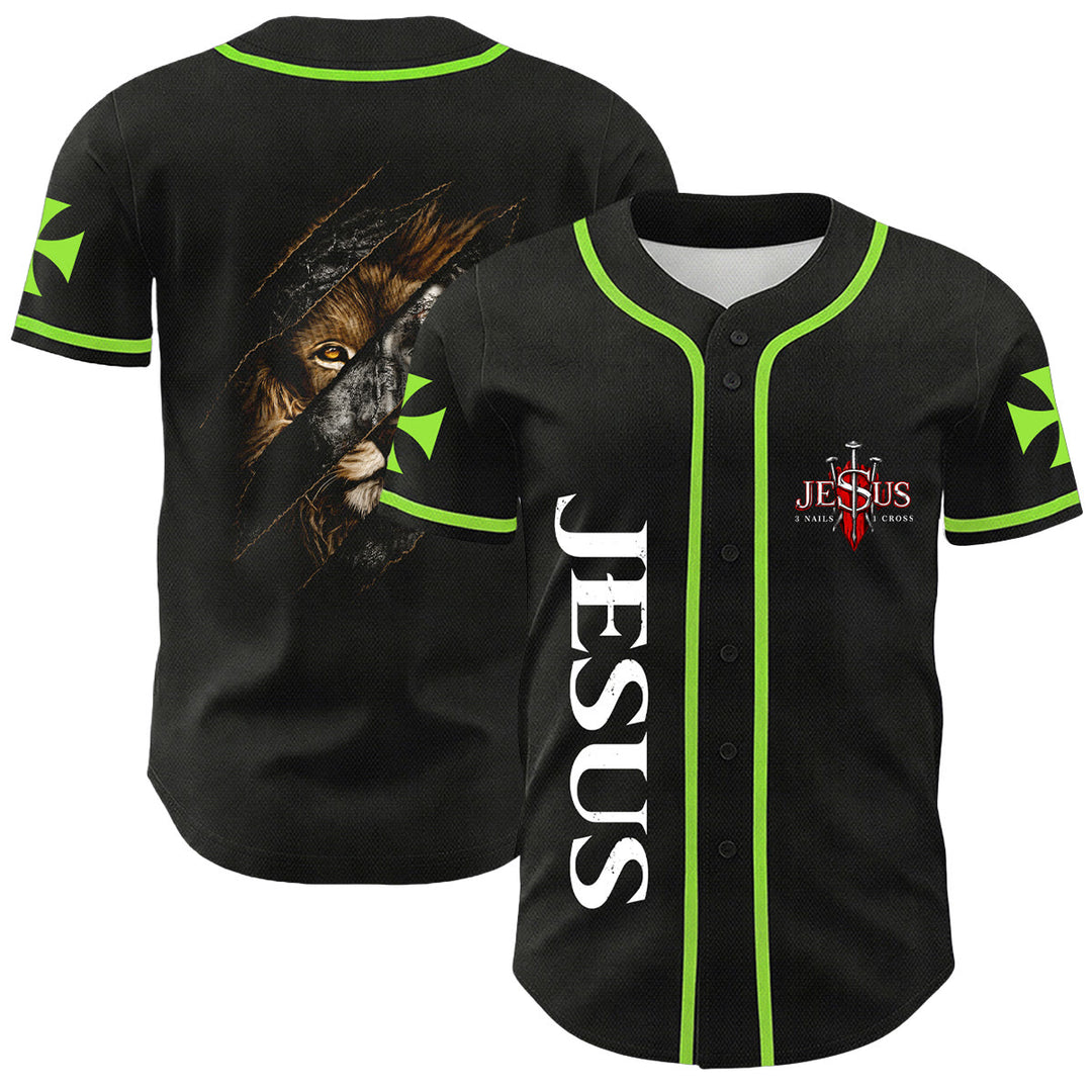 Christianartworkshop Gesù Leone di Giuda Strappato Graffio 3 Chiodi Croce Maglia da baseball unisex - Verde chiaro - 5XL - image 18