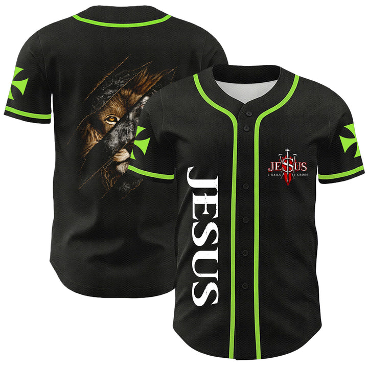 Christianartworkshop Gesù Leone di Giuda Strappato Graffio 3 Chiodi Croce Maglia da baseball unisex - Verde chiaro - 5XL - image 18