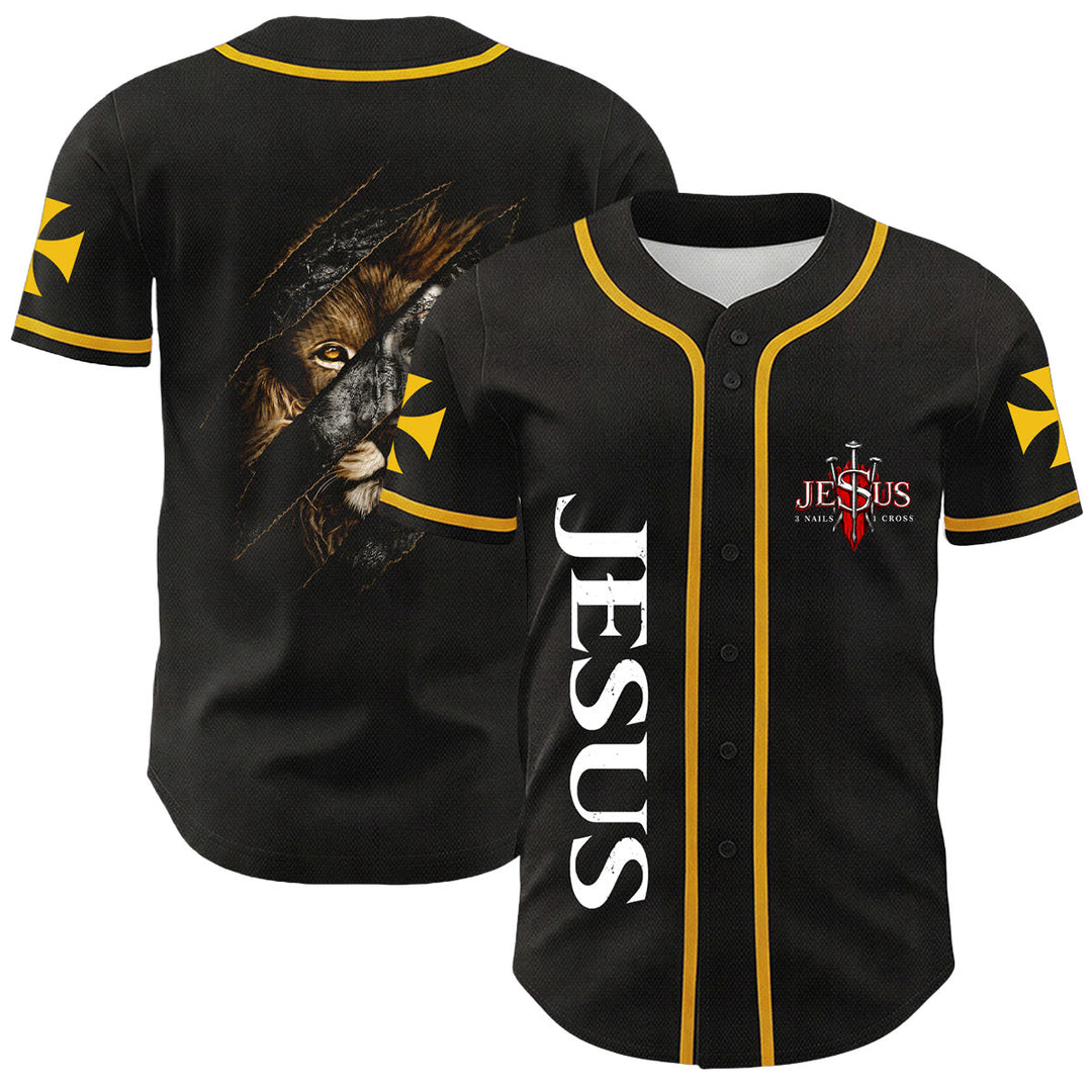 Christianartworkshop Gesù Leone di Giuda Strappato Graffio 3 Chiodi Croce Maglia da baseball unisex - Giallo - 5XL - image 3