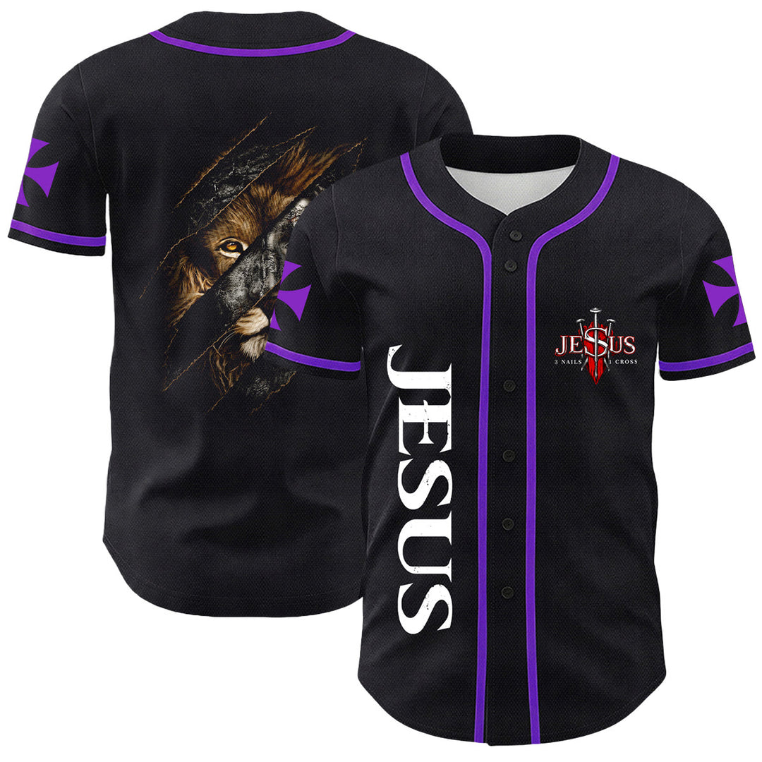 Christianartworkshop Gesù Leone di Giuda Strappato Graffio 3 Chiodi Croce Maglia da baseball unisex - Viola - 5XL - image 21