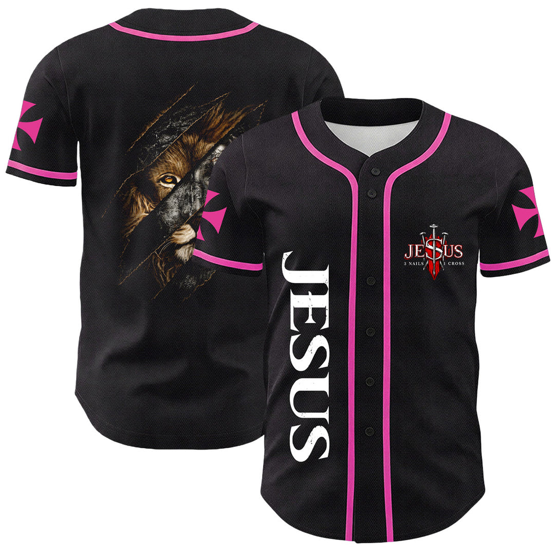 Christianartworkshop Gesù Leone di Giuda Strappato Graffio 3 Chiodi Croce Maglia da baseball unisex - Rosa - 5XL - image 12