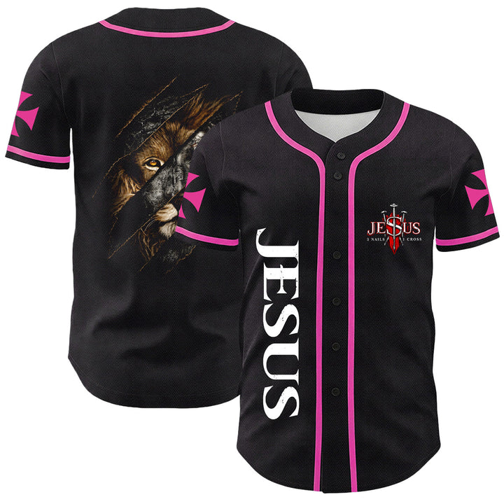 Christianartworkshop Gesù Leone di Giuda Strappato Graffio 3 Chiodi Croce Maglia da baseball unisex - Rosa - 5XL - image 12