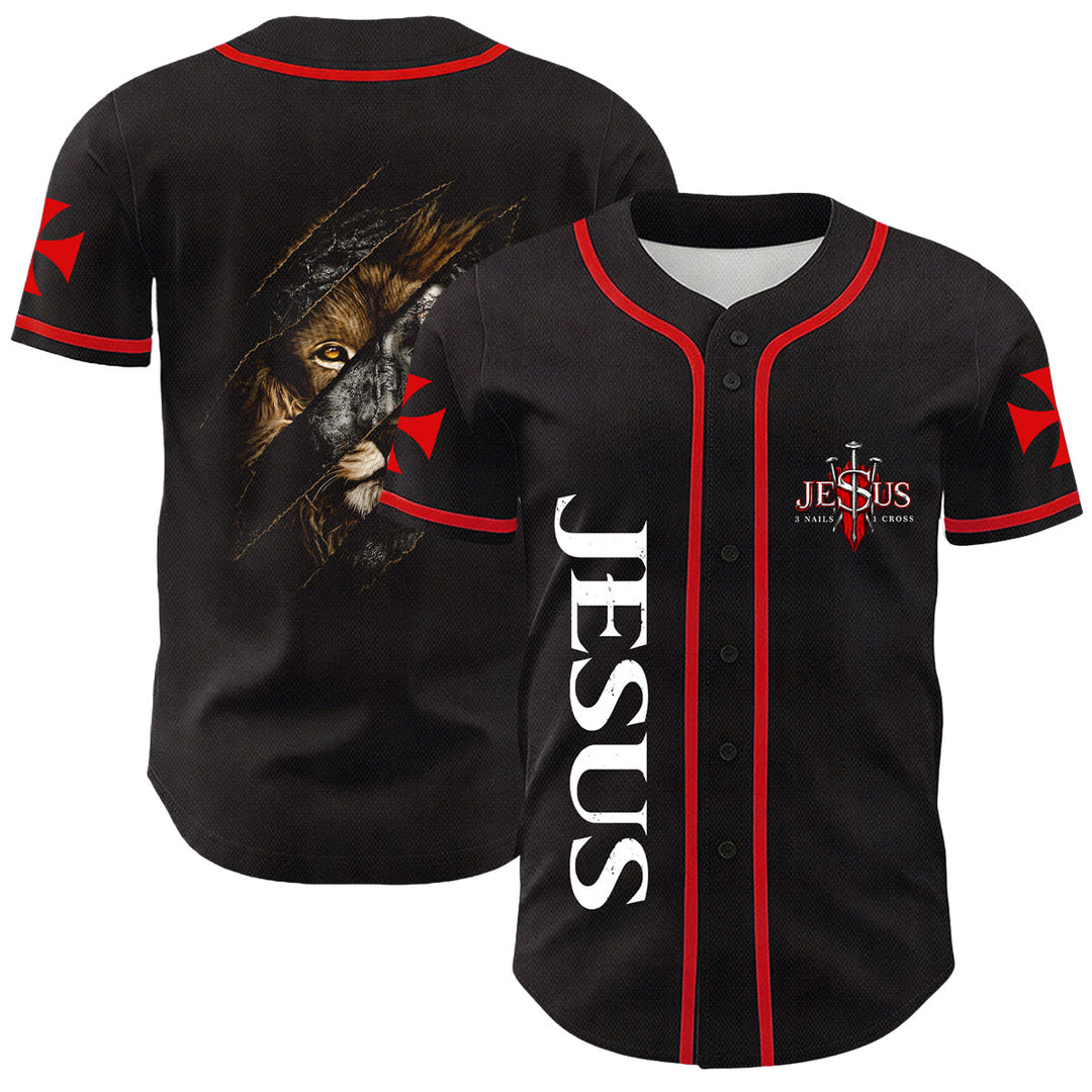 Christianartworkshop Gesù Leone di Giuda Strappato Graffio 3 Chiodi Croce Maglia da baseball unisex - Rosso - 5XL - image 0