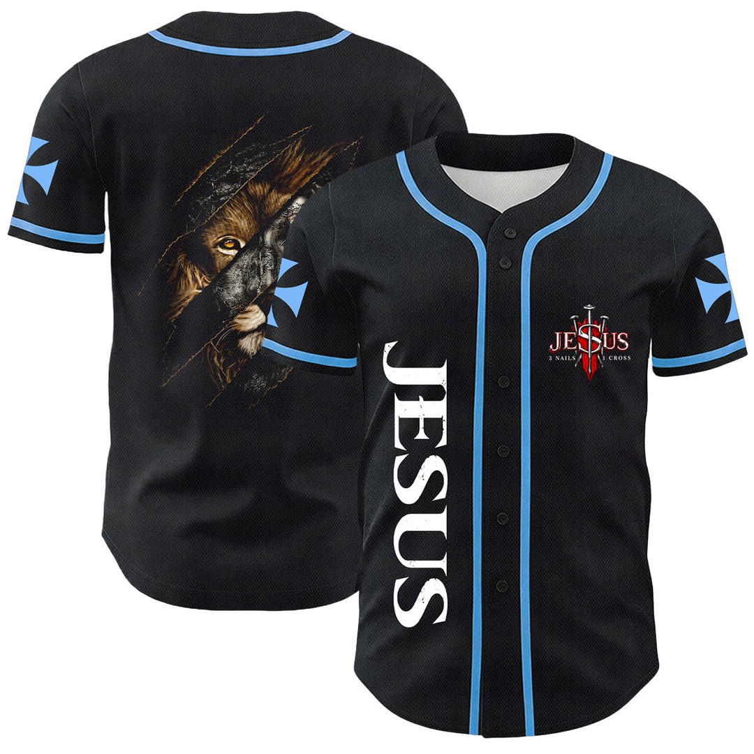 Christianartworkshop Gesù Leone di Giuda Strappato Graffio 3 Chiodi Croce Maglia da baseball unisex - Blu - 5XL - image 6