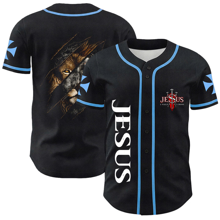 Christianartworkshop Gesù Leone di Giuda Strappato Graffio 3 Chiodi Croce Maglia da baseball unisex - Blu - 5XL - image 6