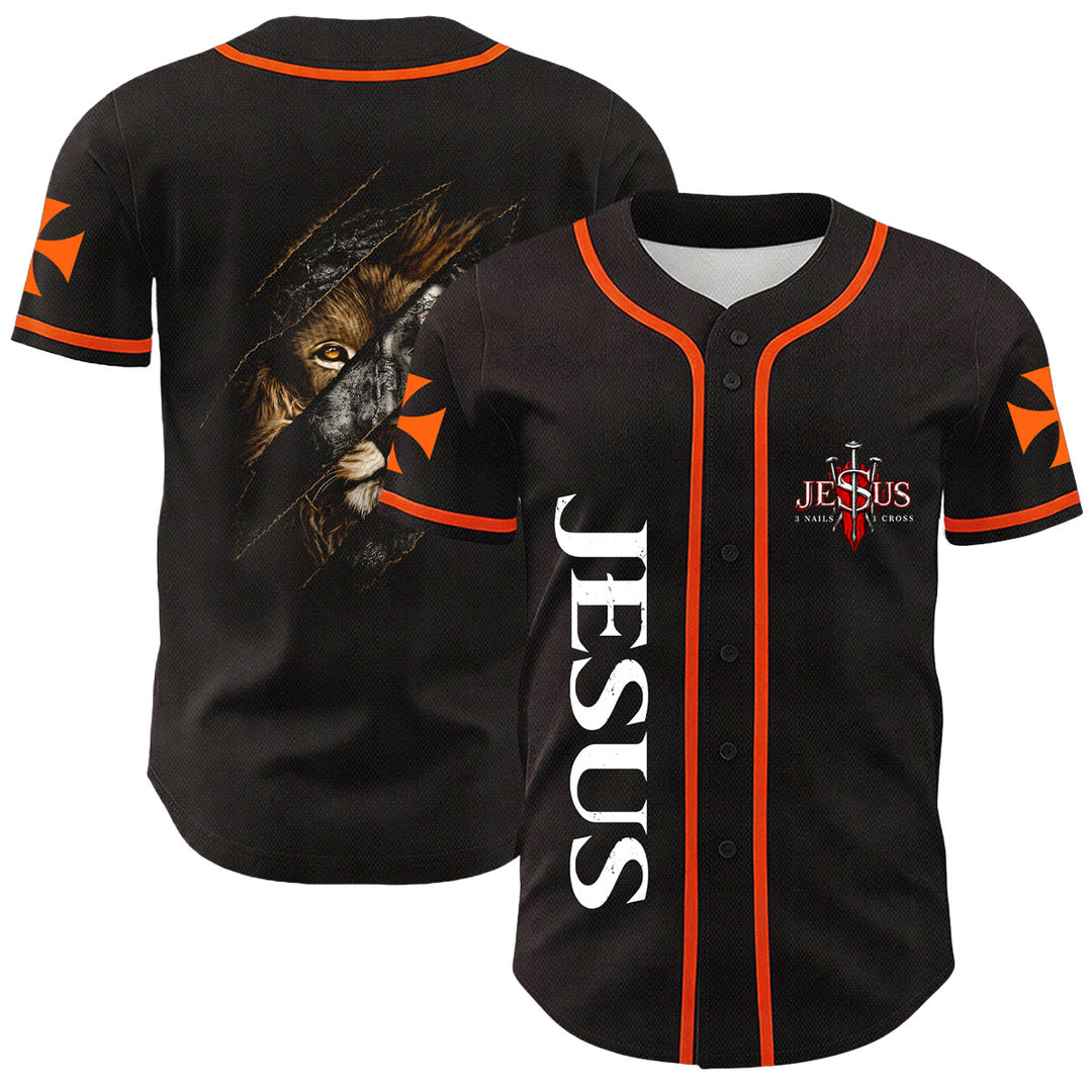 Christianartworkshop Gesù Leone di Giuda Strappato Graffio 3 Chiodi Croce Maglia da baseball unisex - Arancia - 5XL - image 15