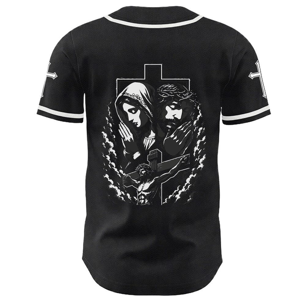 Christianartworkshop Gesù Vergine Maria Crocifisso Croce Maglia da baseball cristiana unisex - image 1