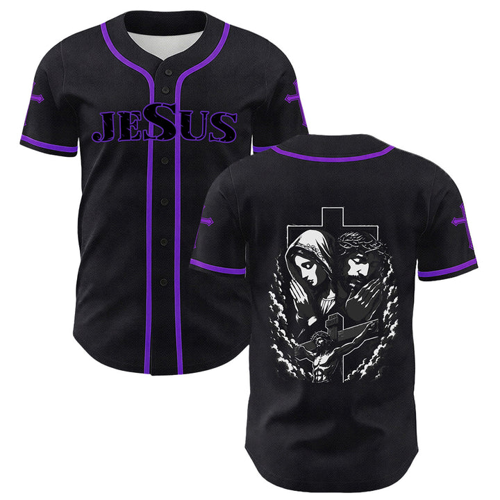 Christianartworkshop Gesù Vergine Maria Crocifisso Croce Maglia da baseball cristiana unisex - Viola - 5XL - image 24