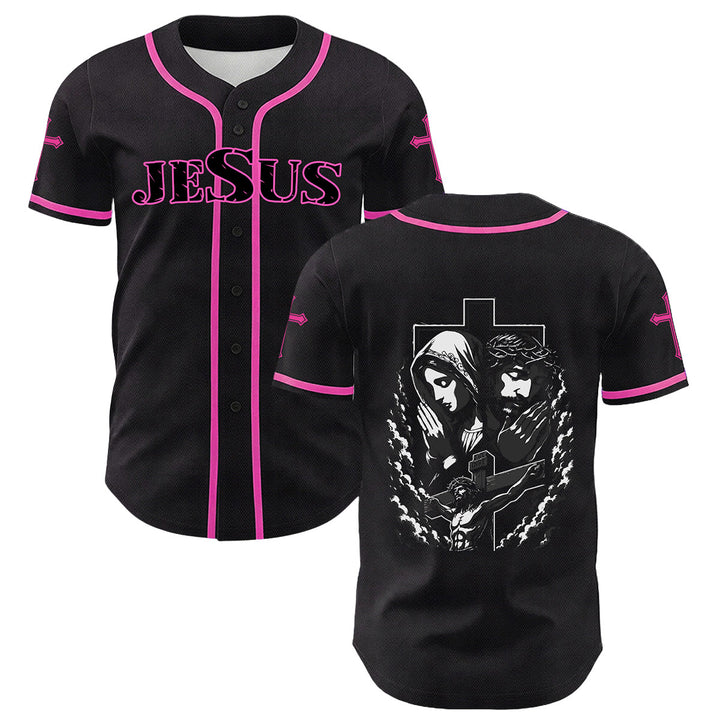 Christianartworkshop Gesù Vergine Maria Crocifisso Croce Maglia da baseball cristiana unisex - Rosa - 5XL - image 3
