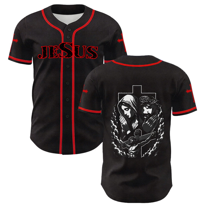 Christianartworkshop Gesù Vergine Maria Crocifisso Croce Maglia da baseball cristiana unisex - Rosso - 5XL - image 15