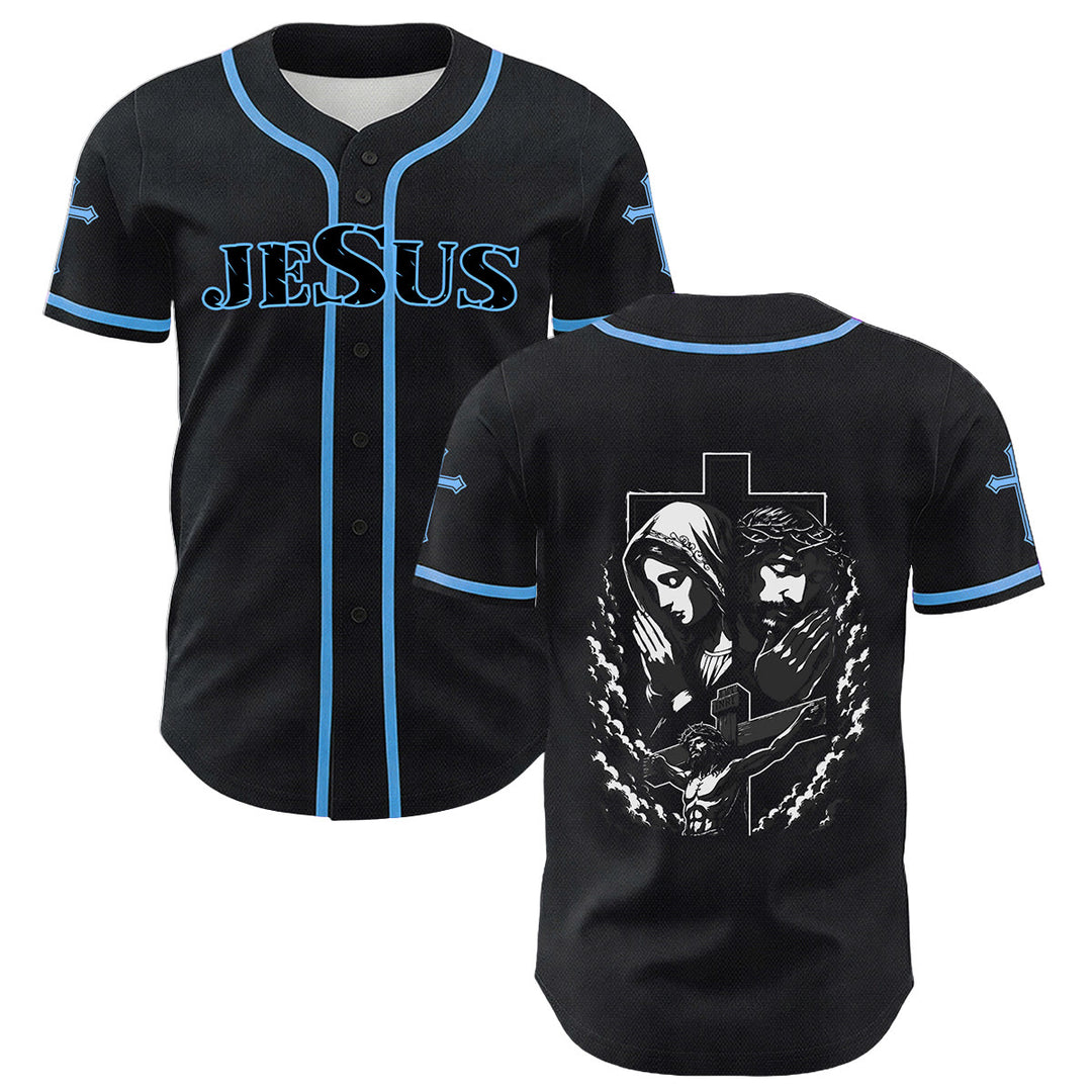 Christianartworkshop Gesù Vergine Maria Crocifisso Croce Maglia da baseball cristiana unisex - Blu - 5XL - image 12