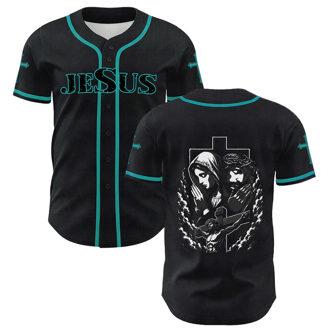 Christianartworkshop Gesù Vergine Maria Crocifisso Croce Maglia da baseball cristiana unisex - Verde scuro - 5XL - image 9