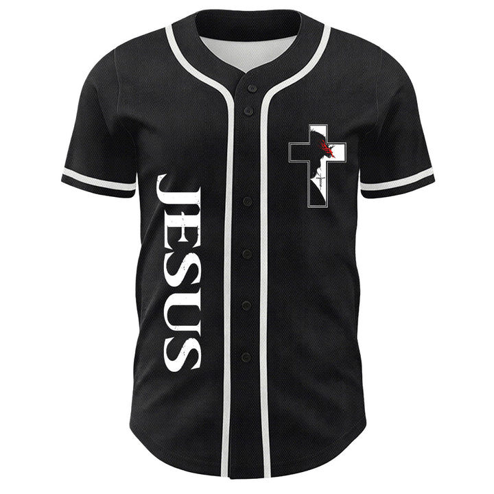Maglia da baseball con grafica della Vergine Maria e del crocifisso di Gesù. - image 5