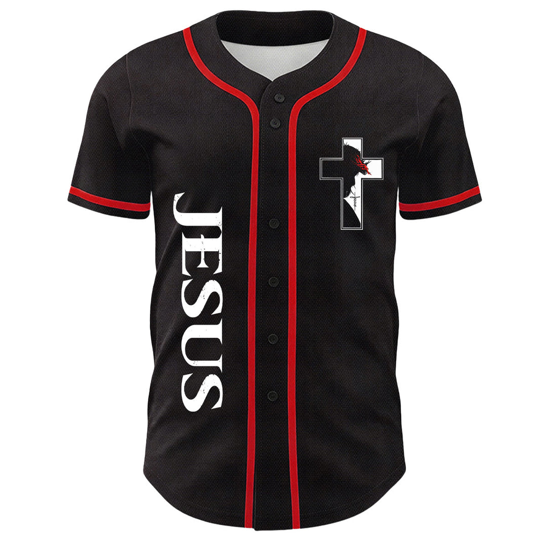 Maglia da baseball con grafica della Vergine Maria e del crocifisso di Gesù. - image 2