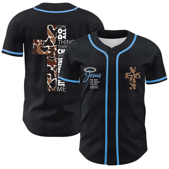 Christianartworkshop Maglia da baseball unisex con stampa leopardata e croce "Posso fare ogni cosa in Cristo" - Blu - 5XL - image 12