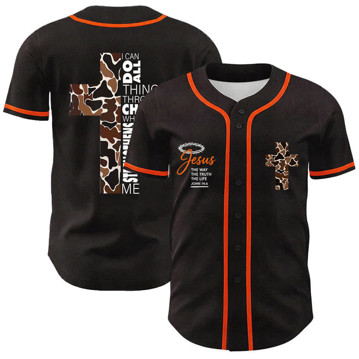 Christianartworkshop Maglia da baseball unisex con stampa leopardata e croce "Posso fare ogni cosa in Cristo" - Rosso - 5XL - image 6
