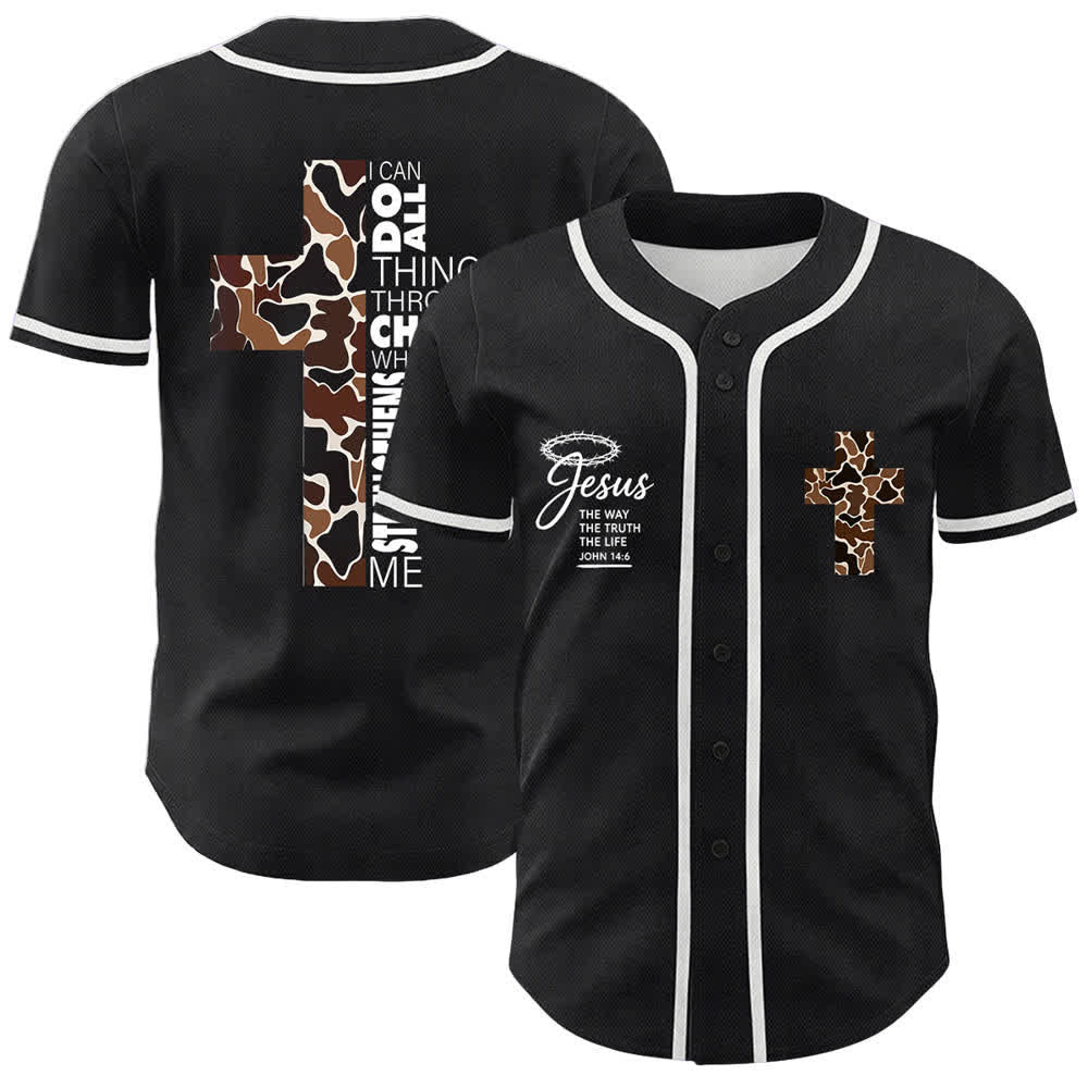 Christianartworkshop Maglia da baseball unisex con stampa leopardata e croce "Posso fare ogni cosa in Cristo" - Bianco - 5XL - image 3
