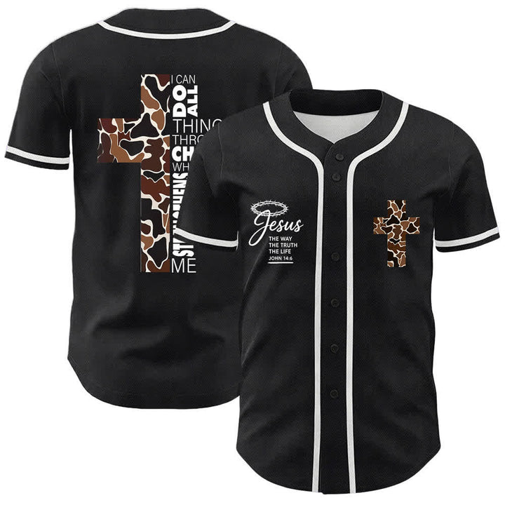 Christianartworkshop Maglia da baseball unisex con stampa leopardata e croce "Posso fare ogni cosa in Cristo" - Bianco - 5XL - image 3