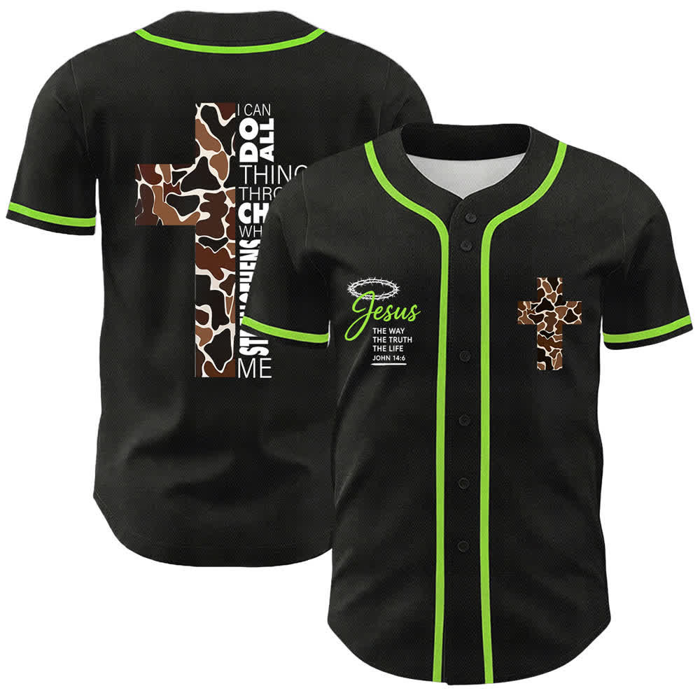 Christianartworkshop Maglia da baseball unisex con stampa leopardata e croce "Posso fare ogni cosa in Cristo" - Verde chiaro - 5XL - image 15