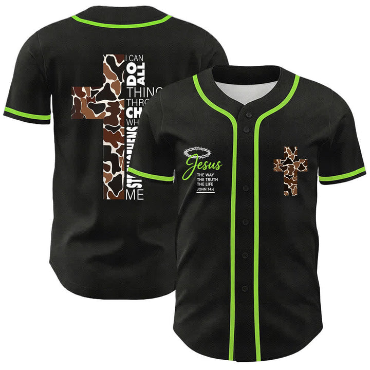 Christianartworkshop Maglia da baseball unisex con stampa leopardata e croce "Posso fare ogni cosa in Cristo" - Verde chiaro - 5XL - image 15