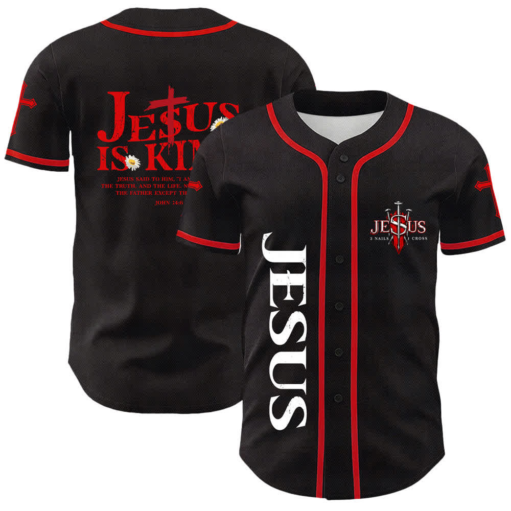 Christianartworkshop Gesù è Re Giovanni 14:6 3 Chiodi 1 Croce Maglia da baseball unisex - Rosso - 5XL - image 0