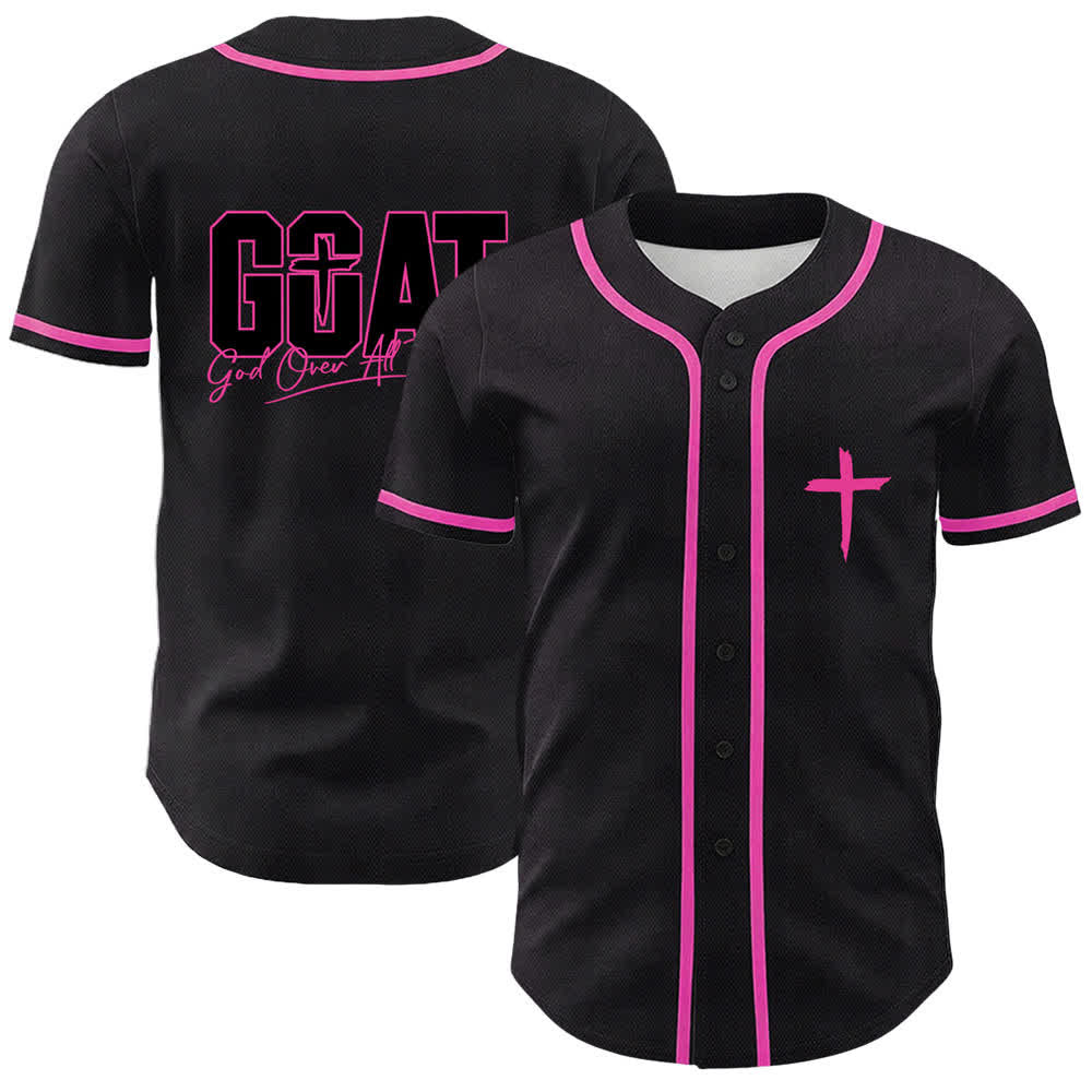 Christianartworkshop GOAT Dio sopra ogni cosa Semplice croce Maglia da baseball unisex - Rosa - 5XL - image 21