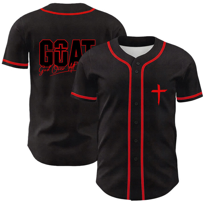 Christianartworkshop GOAT Dio sopra ogni cosa Semplice croce Maglia da baseball unisex - Rosso - 5XL - image 6