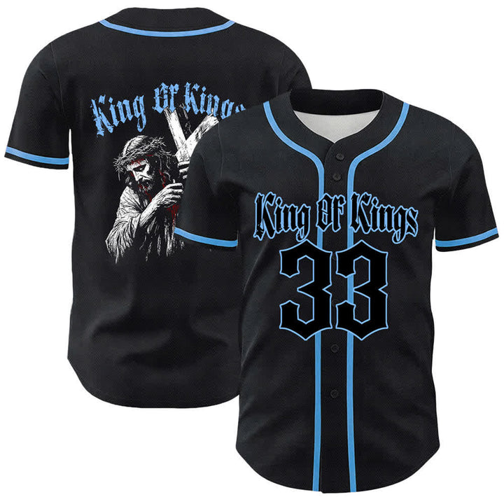 Christianartworkshop King Of Kings Number 33 Jesus Portrying Cross Maglia da baseball unisex - Blu - 5XL - image 12