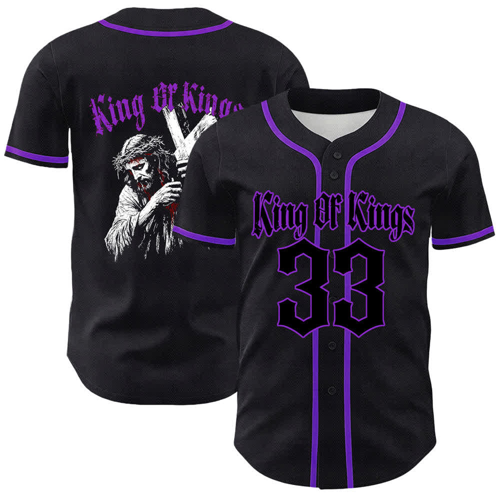 Christianartworkshop King Of Kings Number 33 Jesus Portrying Cross Maglia da baseball unisex - Viola - 5XL - image 18