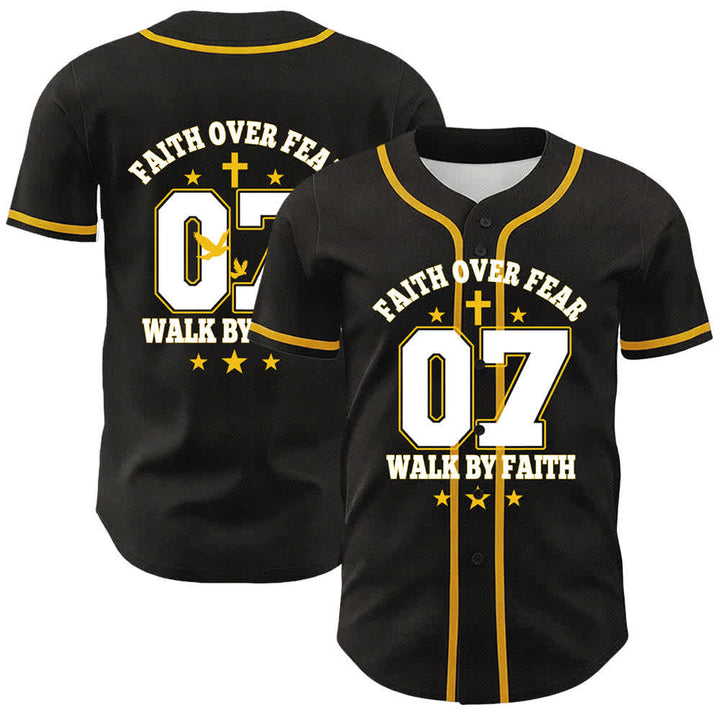 Christianartworkshop La fede vince la paura Camminata attraverso la paura Numero 07 Maglia da baseball unisex con croce di colomba - Giallo - 5XL - image 0