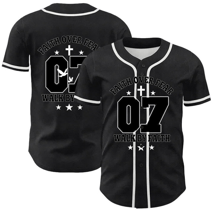 Christianartworkshop La fede vince la paura Camminata attraverso la paura Numero 07 Maglia da baseball unisex con croce di colomba - Bianco - 5XL - image 3