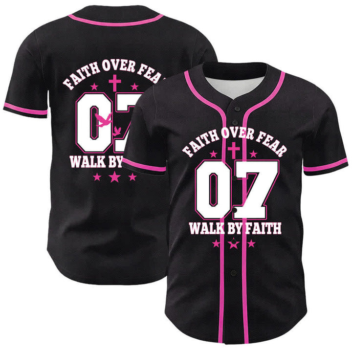 Christianartworkshop La fede vince la paura Camminata attraverso la paura Numero 07 Maglia da baseball unisex con croce di colomba - Rosa - 5XL - image 21