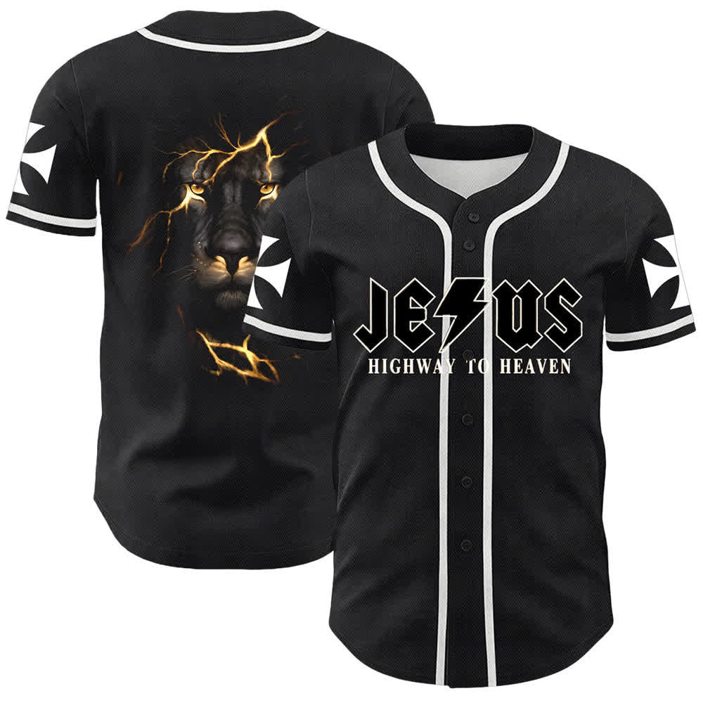 Christianartworkshop Jesus Highway To Heaven Lion Of Judah Unisex Baseball Jersey - Bianco - 5XL - image 3