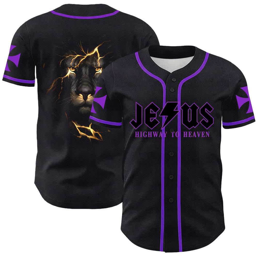 Christianartworkshop Jesus Highway To Heaven Lion Of Judah Unisex Baseball Jersey - Viola - 5XL - image 18
