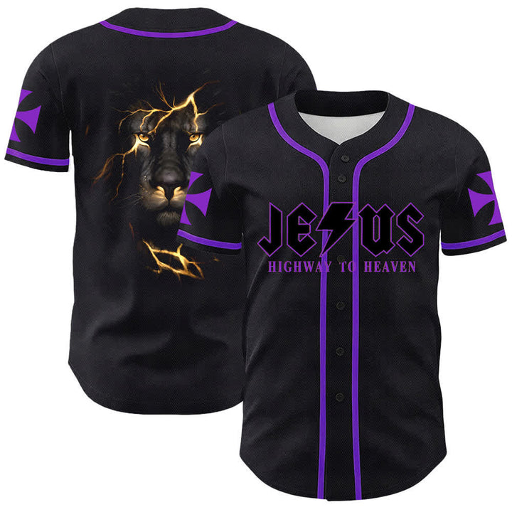 Christianartworkshop Jesus Highway To Heaven Lion Of Judah Unisex Baseball Jersey - Viola - 5XL - image 18