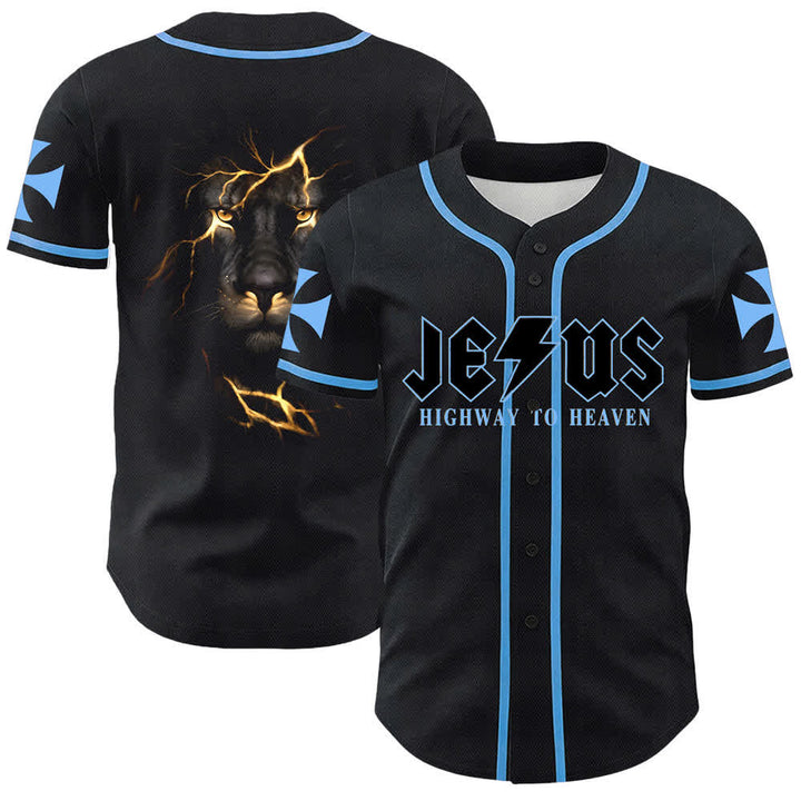 Christianartworkshop Jesus Highway To Heaven Lion Of Judah Unisex Baseball Jersey - Blu - 5XL - image 12
