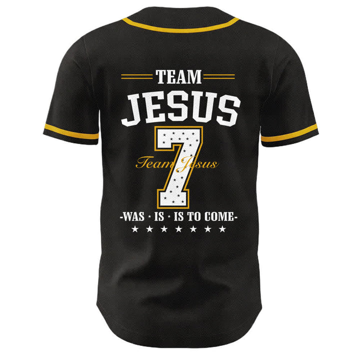 Maglia da baseball unisex Christianartworkshop Team Jesus Number 7 Was Is To Come - image 4