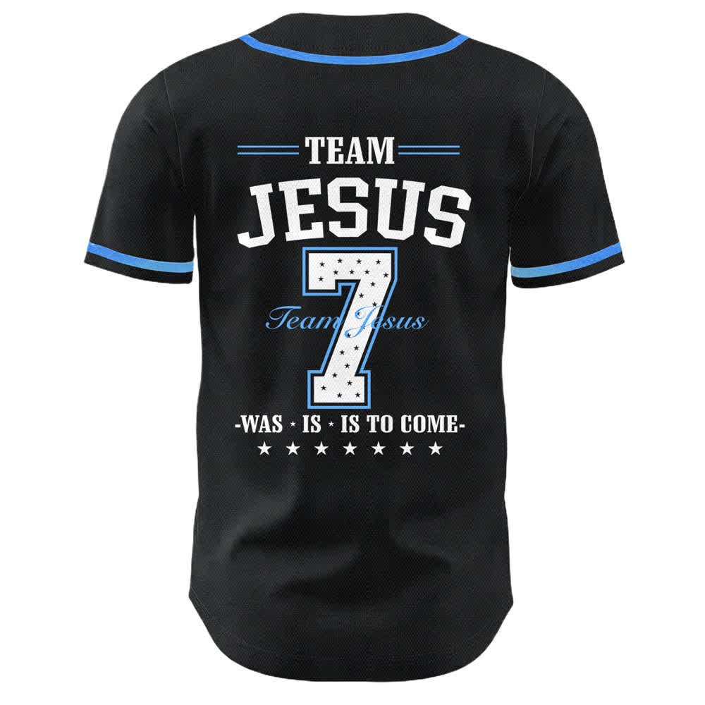 Maglia da baseball unisex Christianartworkshop Team Jesus Number 7 Was Is To Come - image 1